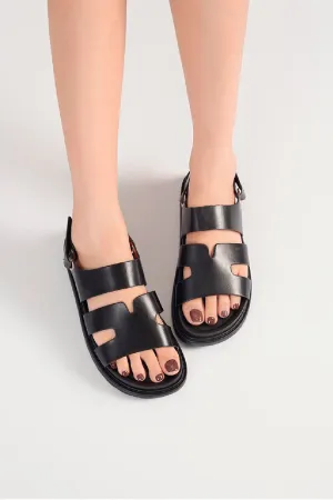 BLACK CUT OUT DETAIL SOFT SOLE FLAT SLIDERS SANDALS