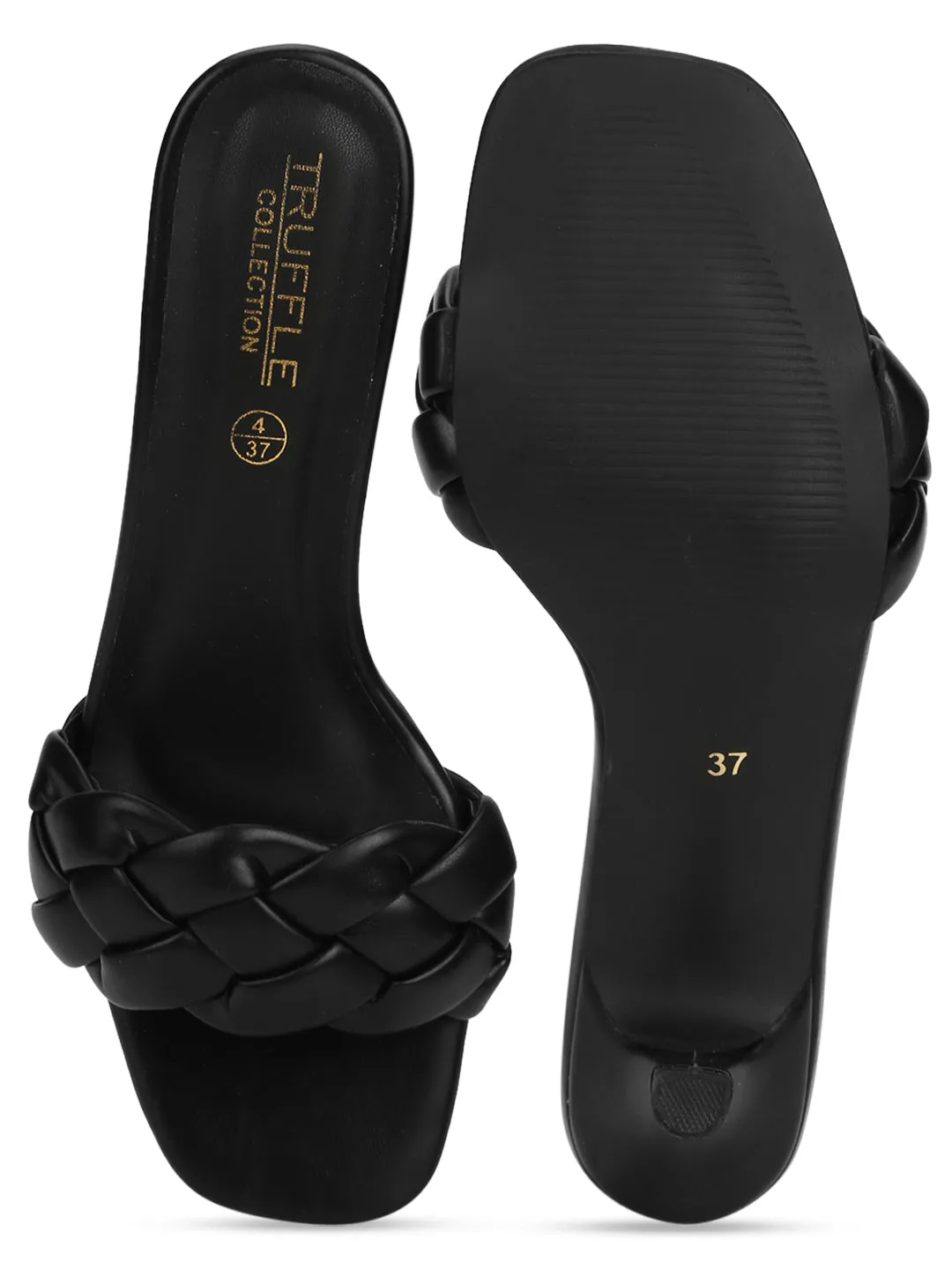 Black PU Braided Kitten Heels