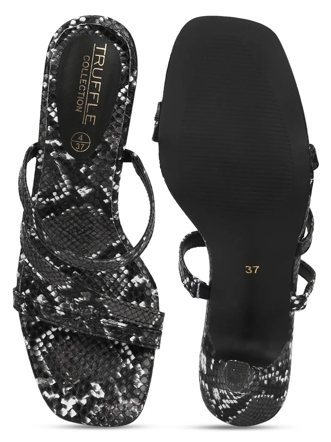 Black PU Snake Pattern Strappy Stilettos