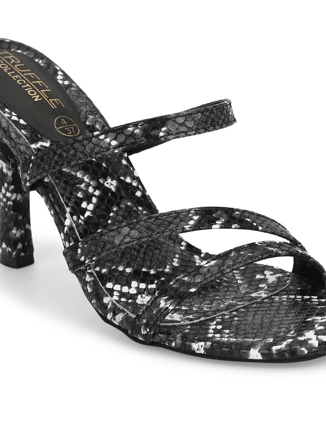 Black PU Snake Pattern Strappy Stilettos