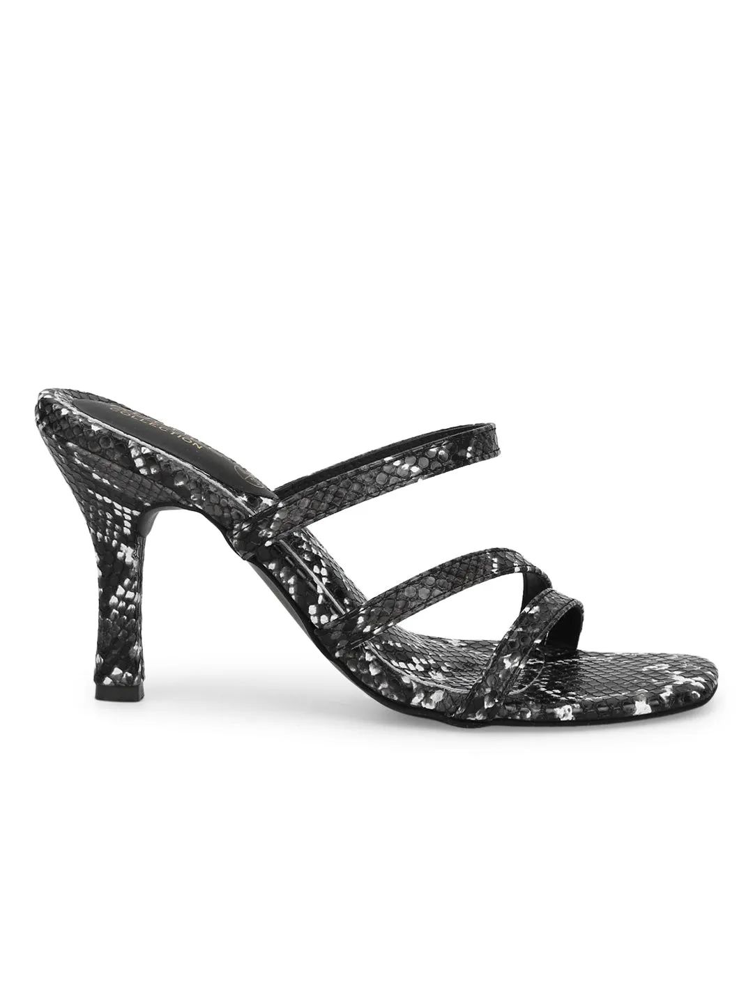 Black PU Snake Pattern Strappy Stilettos