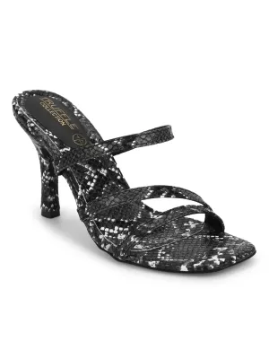 Black PU Snake Pattern Strappy Stilettos