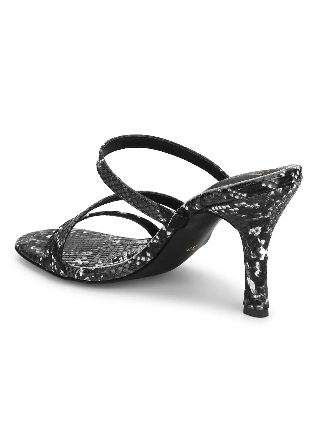 Black PU Snake Pattern Strappy Stilettos