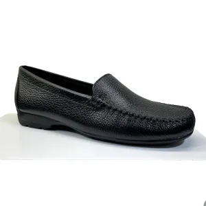 EYS Alice Ladies Black Leather Loafer Slip On Shoes