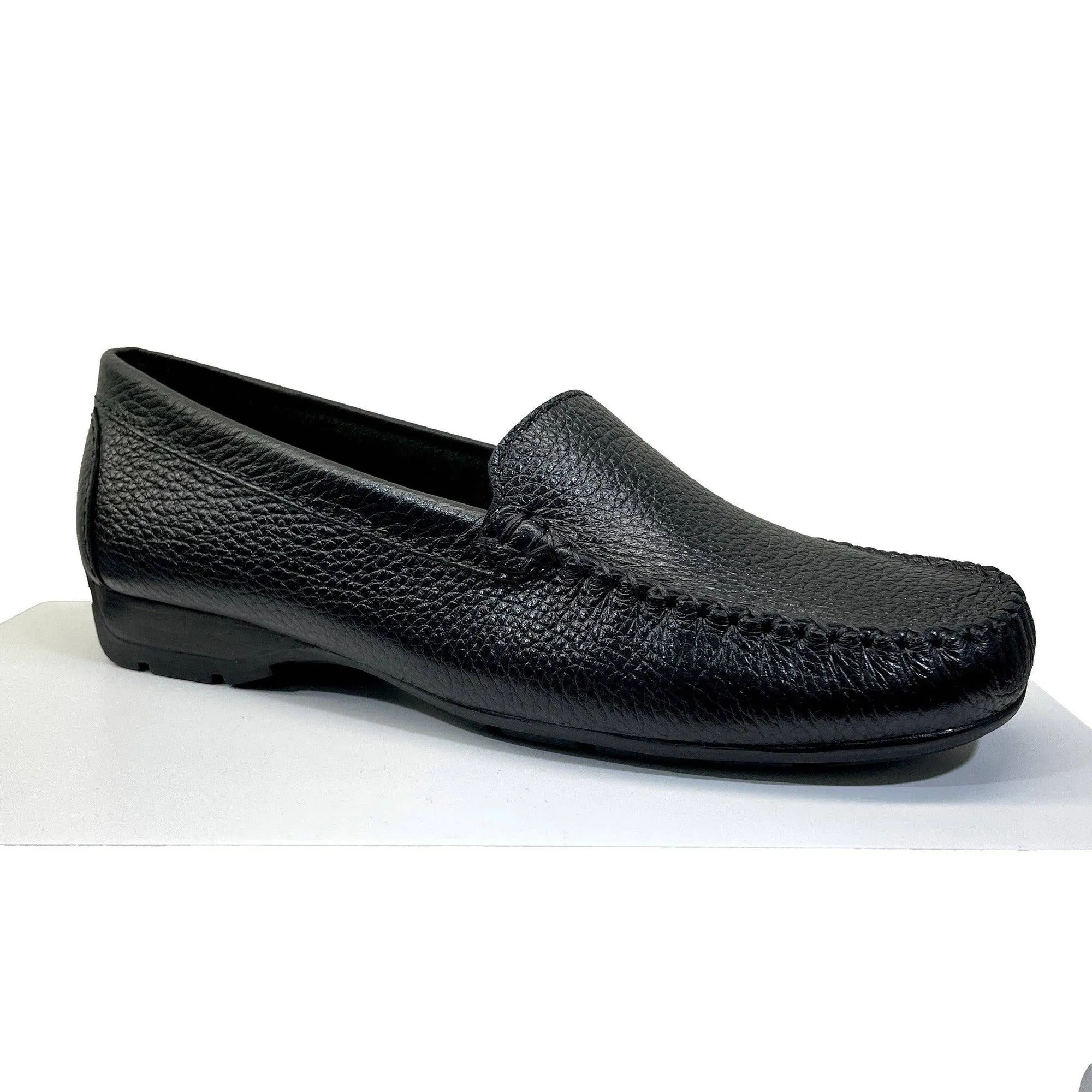 EYS Alice Ladies Black Leather Loafer Slip On Shoes