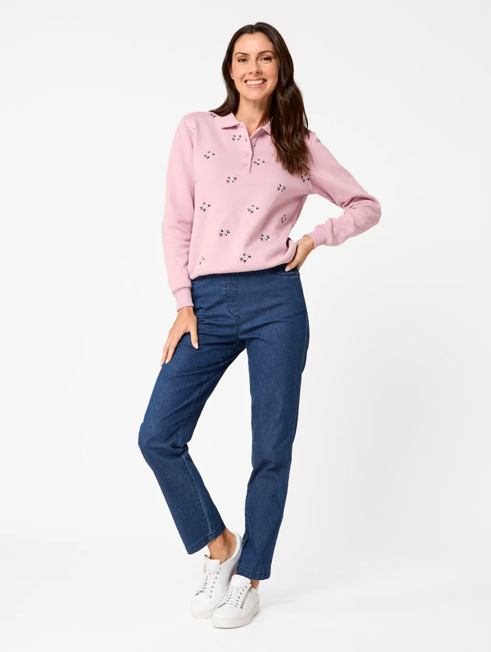 Floral Embroidered Fleece Polo