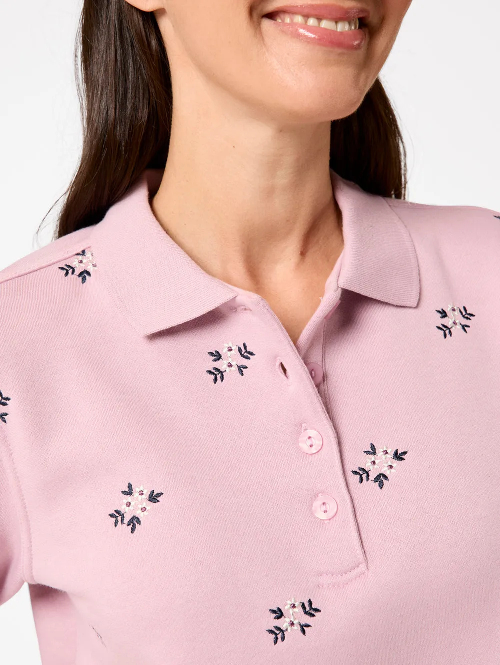Floral Embroidered Fleece Polo