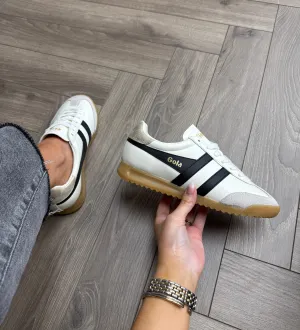 Gola (G22) Torpedo Gum Sole Trainer with Black Side Stripes CLB622 - Off White/Black/Gold