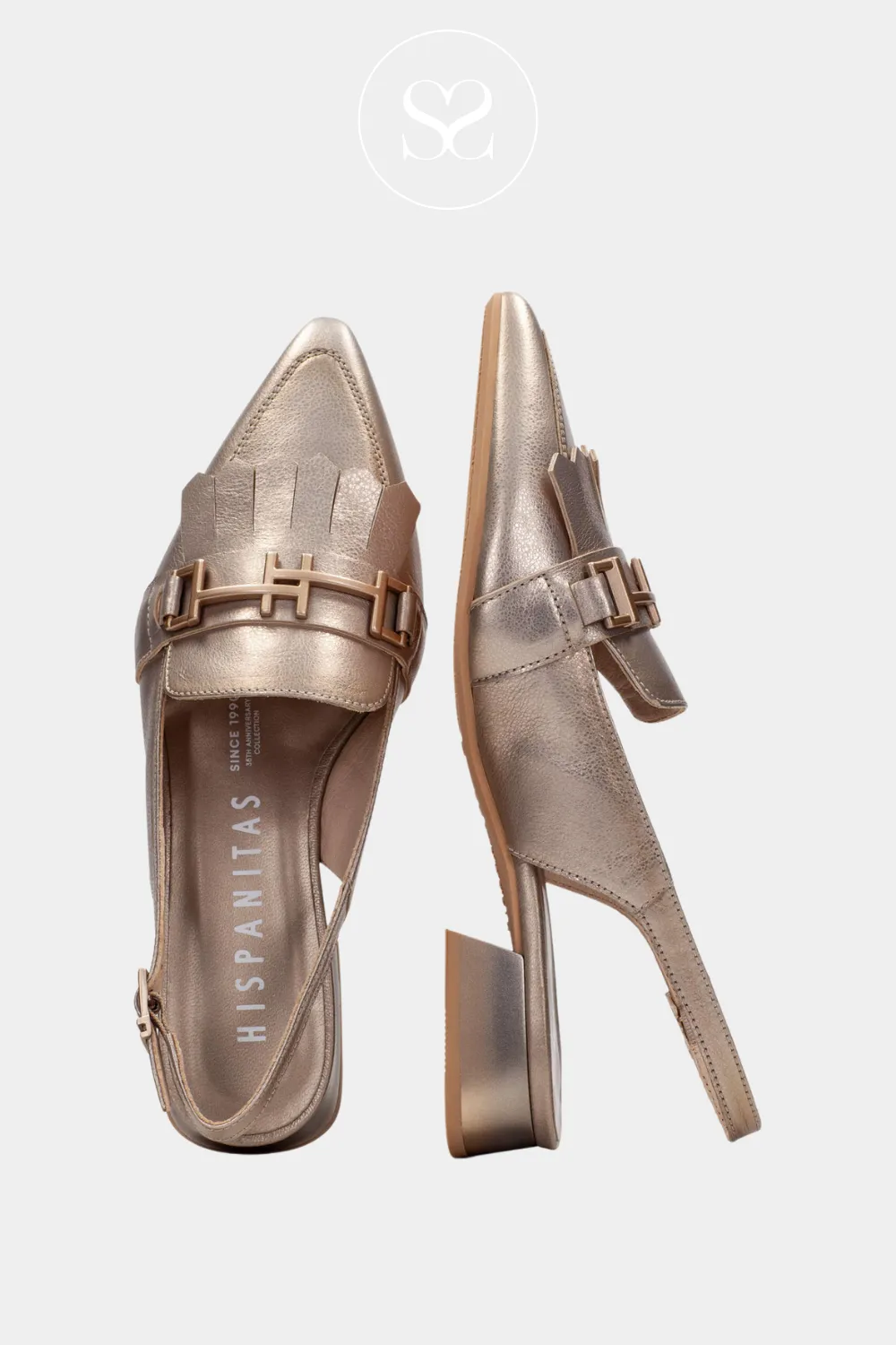 HISPANITAS HV253817 GOLD POINTED TOE SLINGBACK LOAFERS