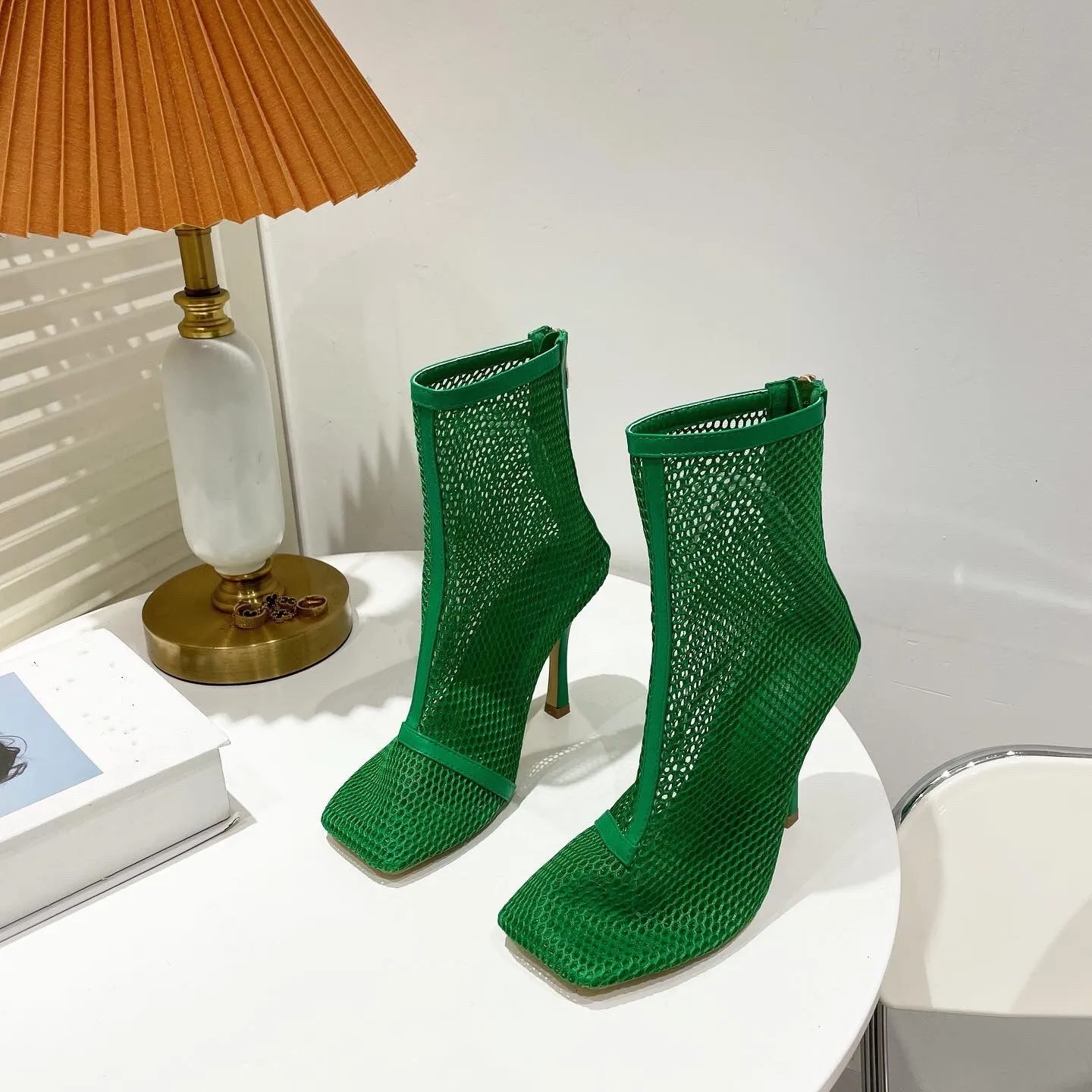 Hollow Mesh Zipper Stilettos