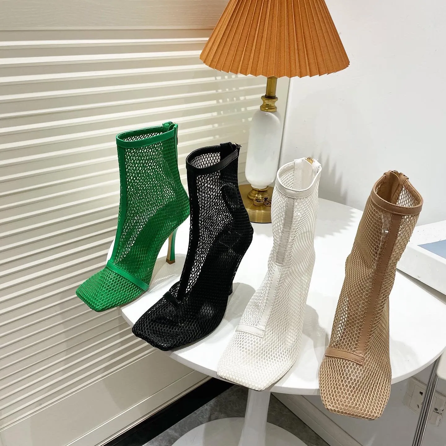 Hollow Mesh Zipper Stilettos
