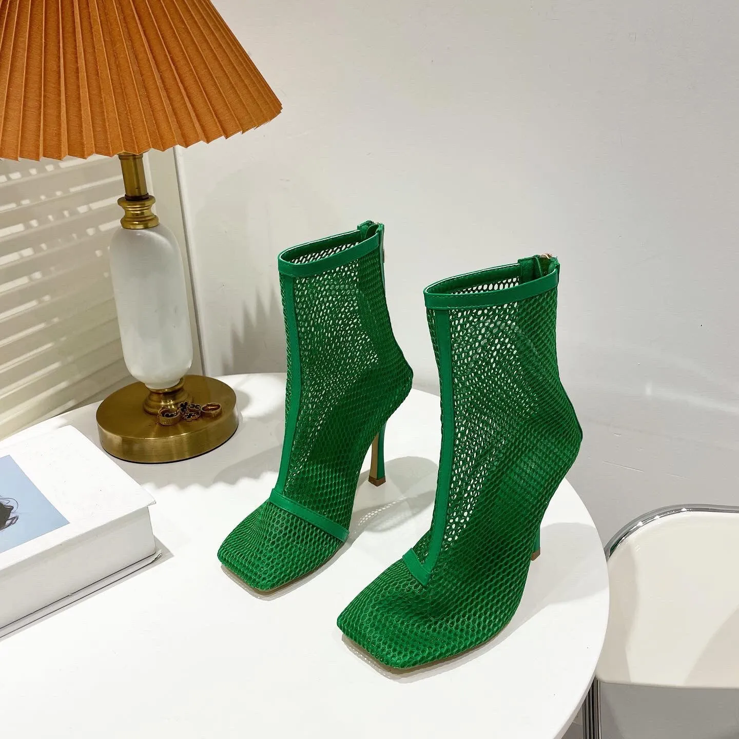Hollow Mesh Zipper Stilettos