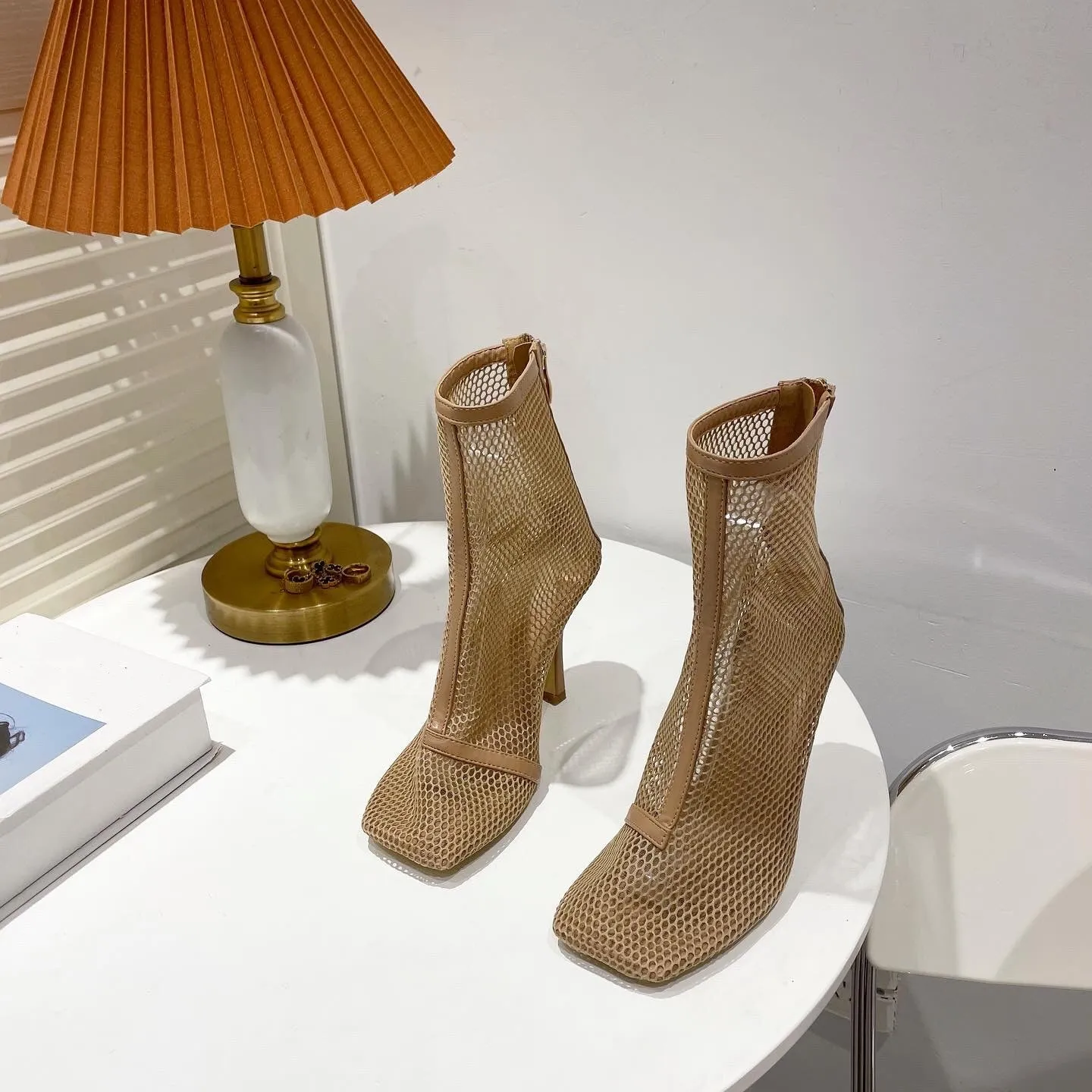 Hollow Mesh Zipper Stilettos