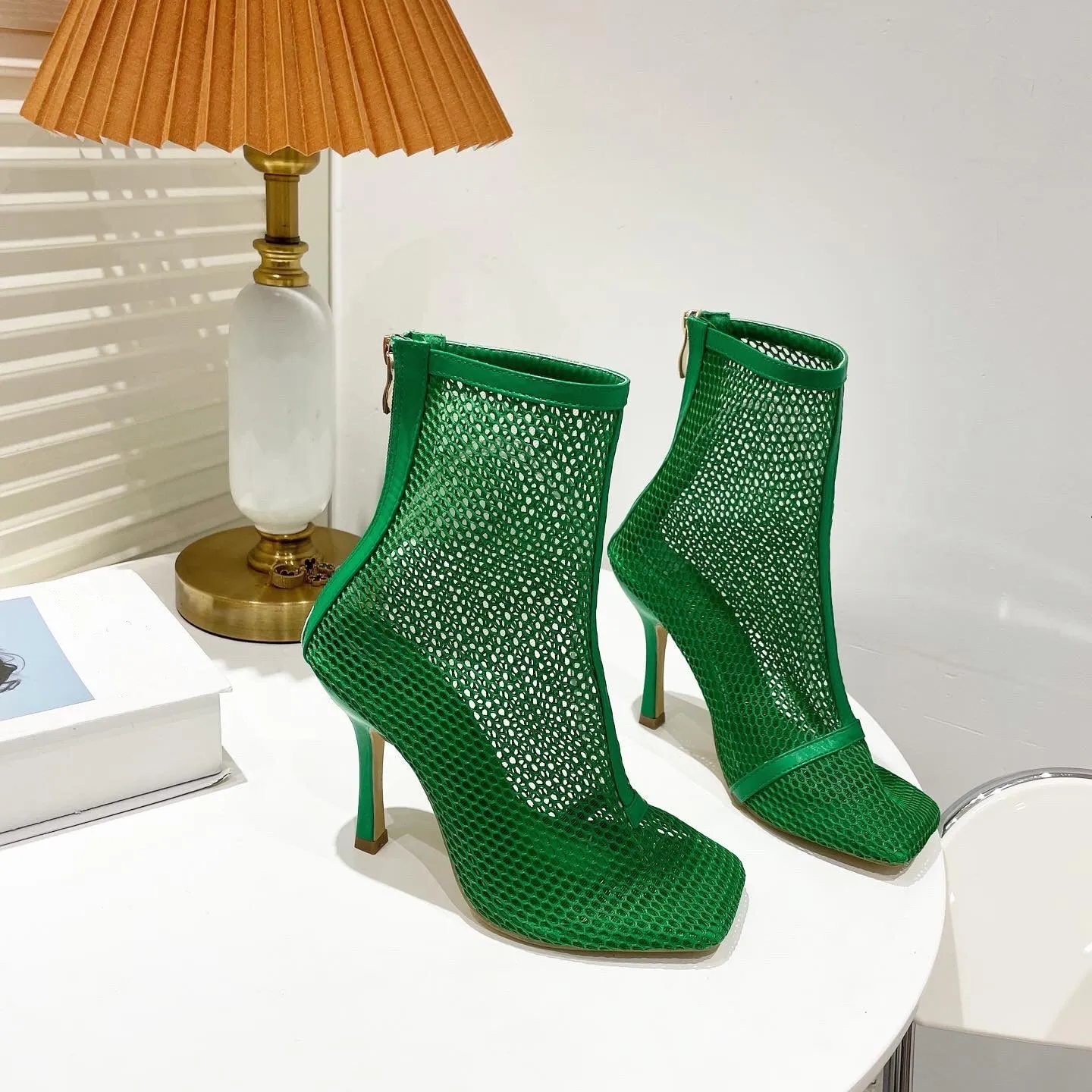 Hollow Mesh Zipper Stilettos