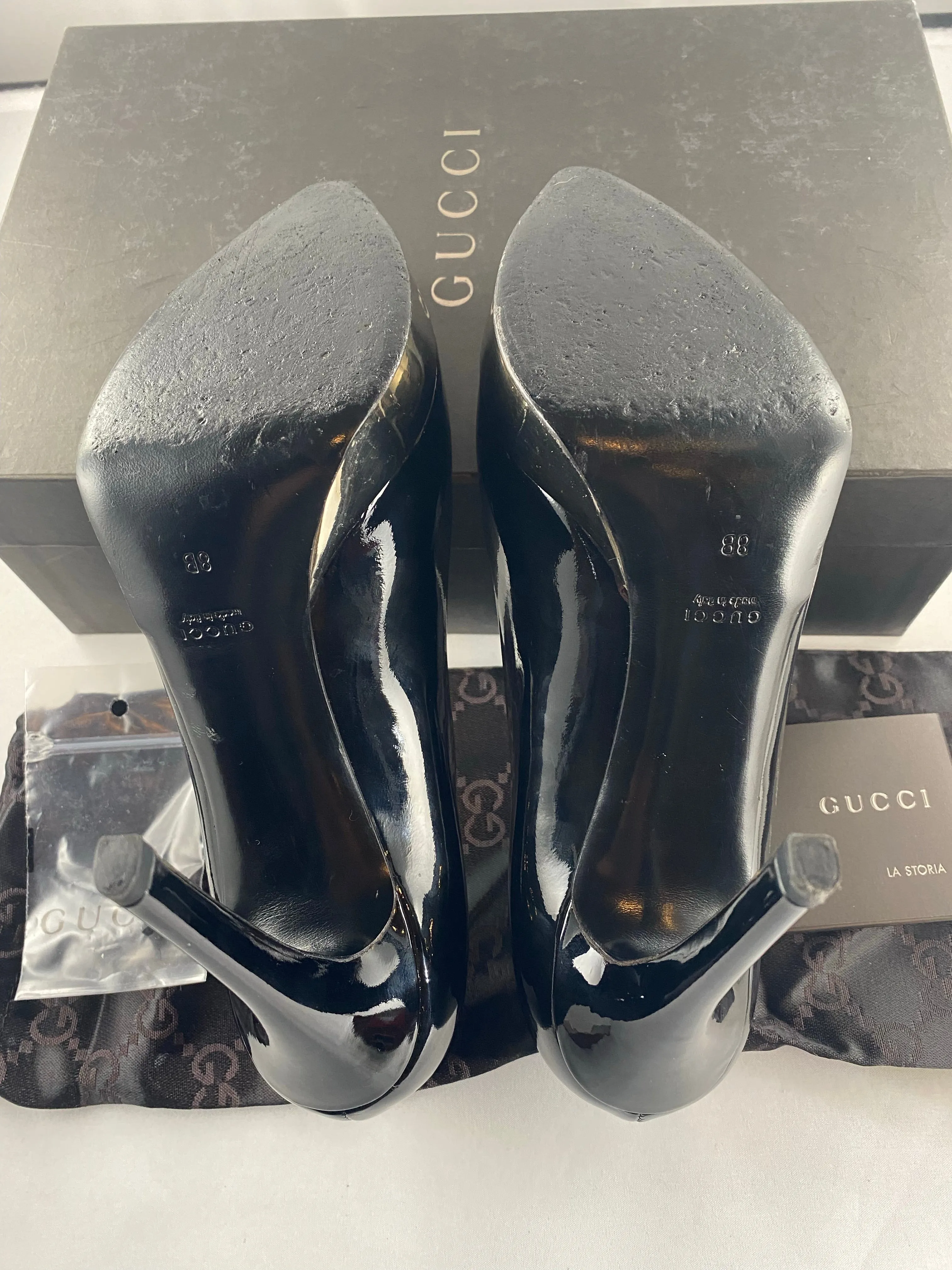 Iconic Gucci - Black Patent Pointed Toe Platform Pumps - US 8