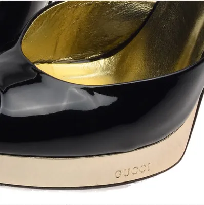 Iconic Gucci - Black Patent Pointed Toe Platform Pumps - US 8