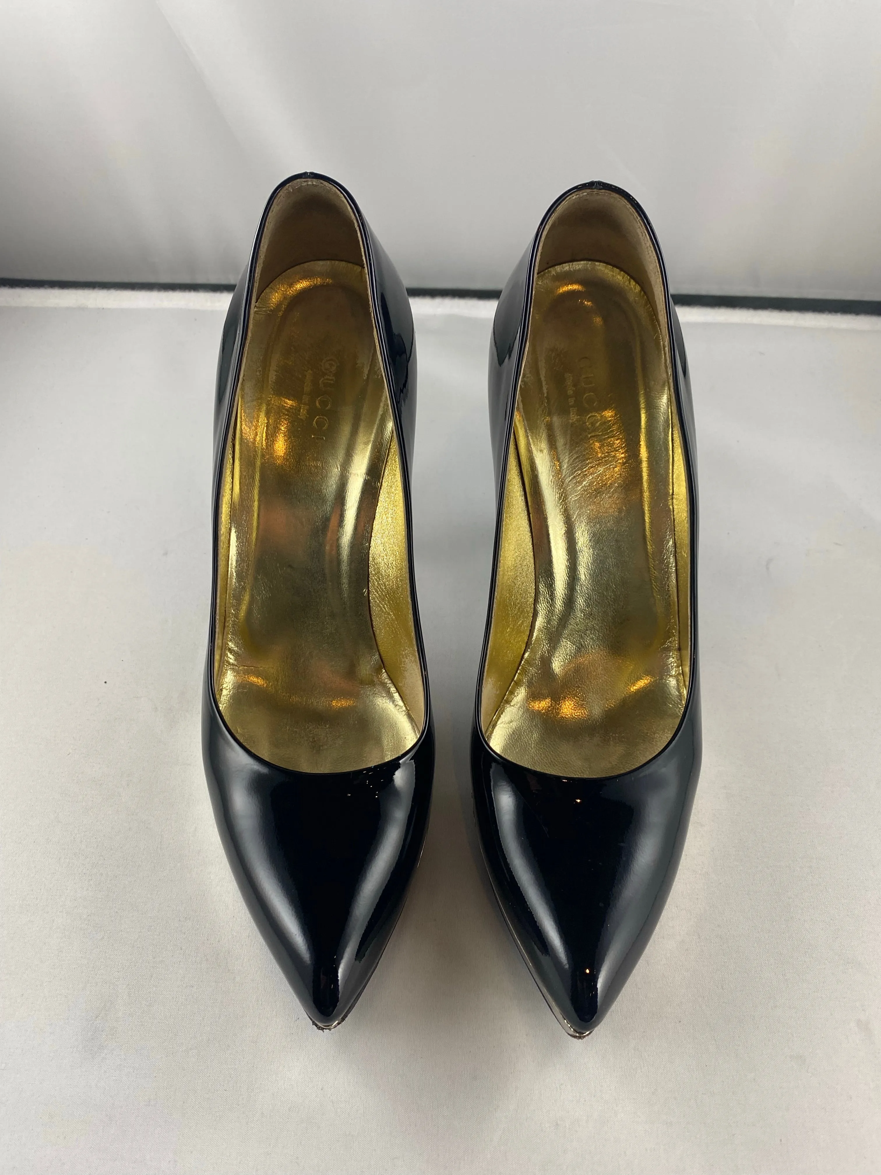 Iconic Gucci - Black Patent Pointed Toe Platform Pumps - US 8