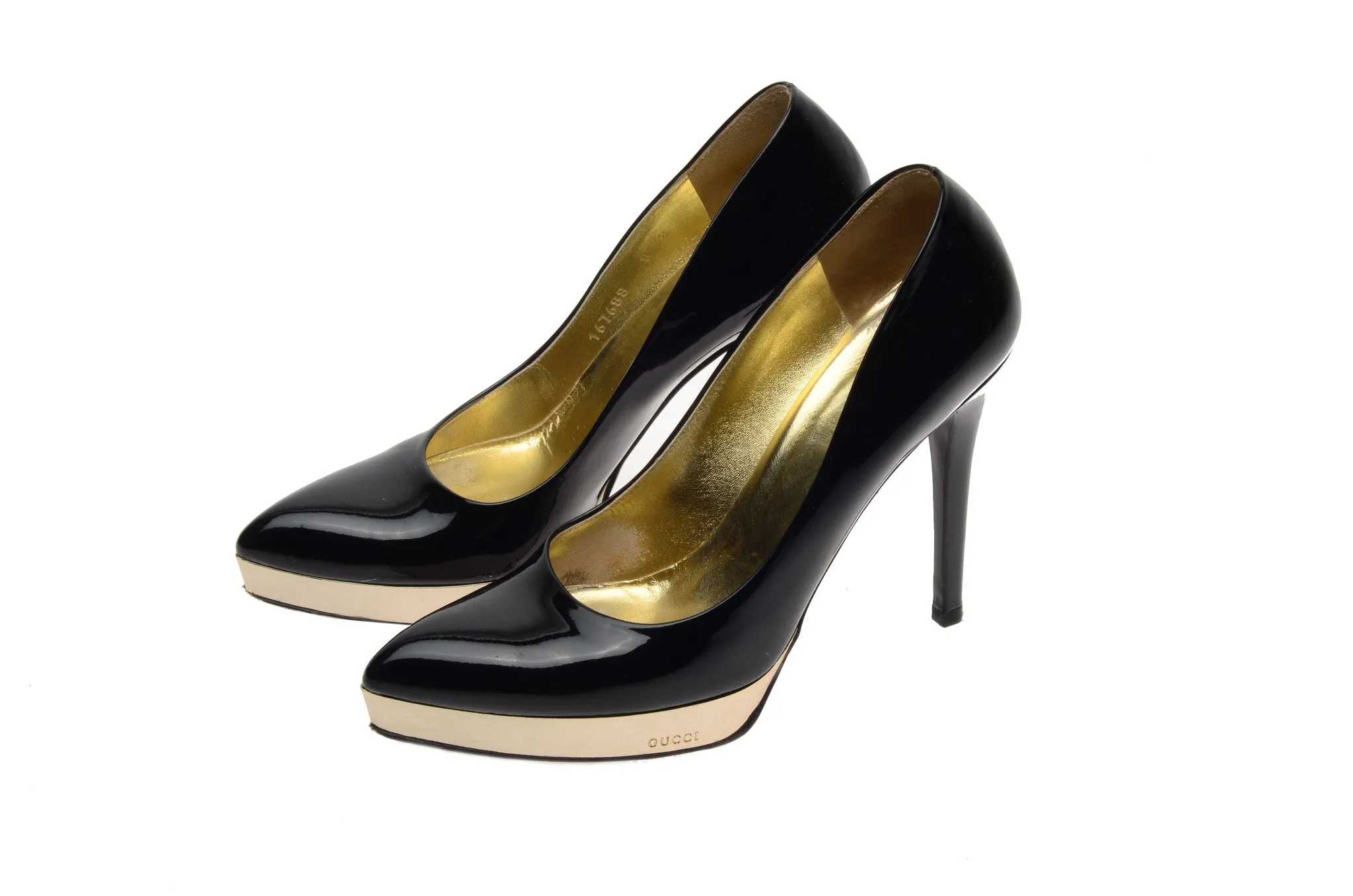 Iconic Gucci - Black Patent Pointed Toe Platform Pumps - US 8