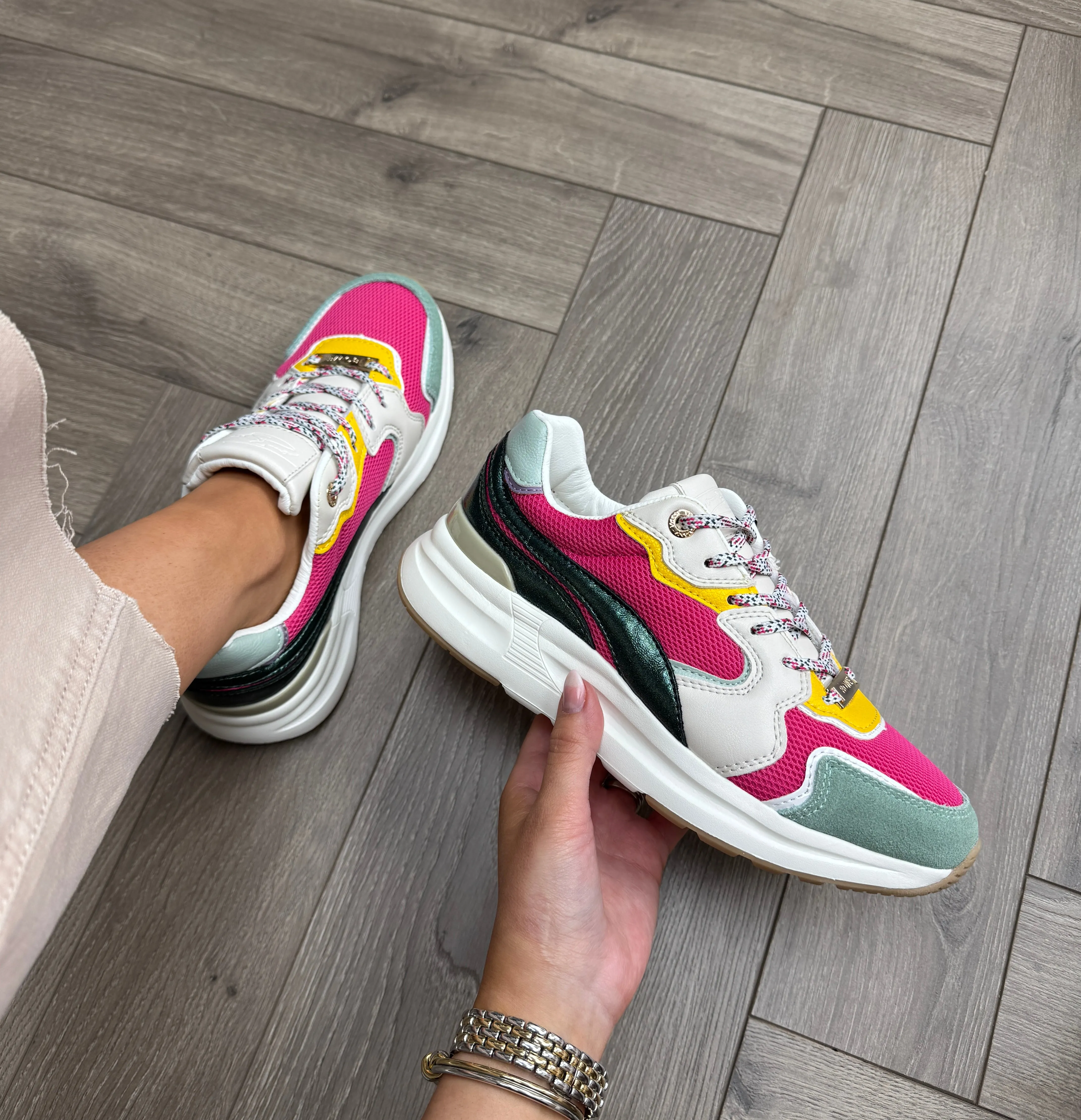 Lloyd & Pryce (L21) ‘Berard/Maher’ Trainer with Coloured Inserts - Forest Neon