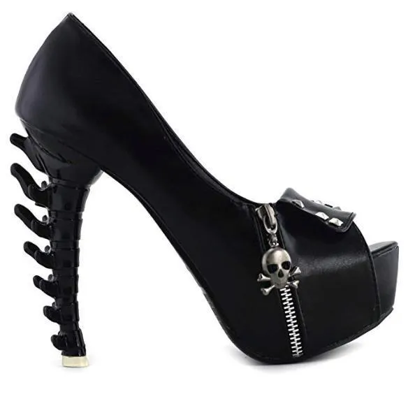 Metallic Black Skull Platform High Heel Stilettos