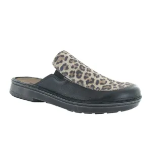 Naot Procida Slide (Women) - Soft Black Leather/Cheetah Suede