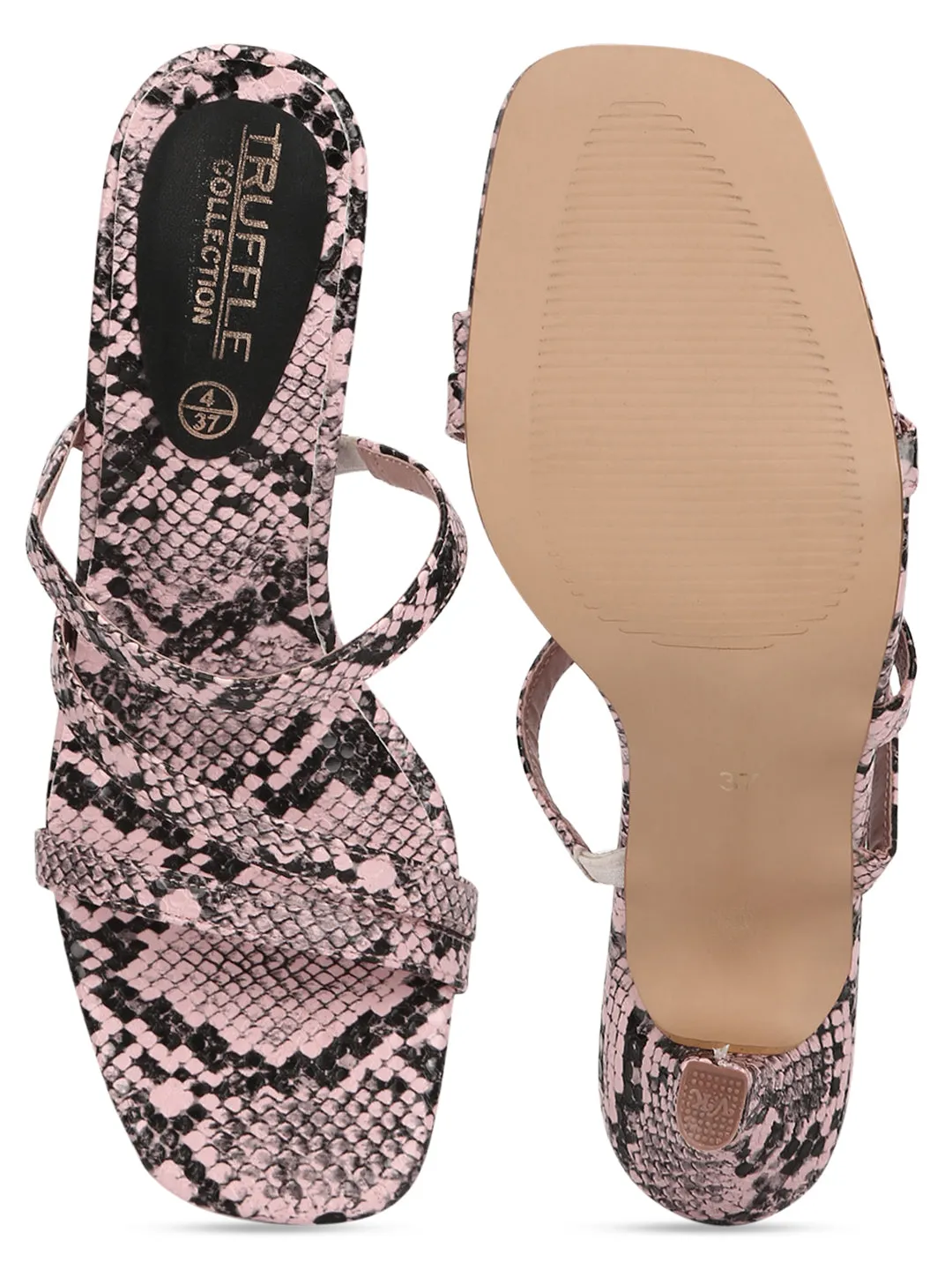 Nude PU Snake Pattern Strappy Stilettos