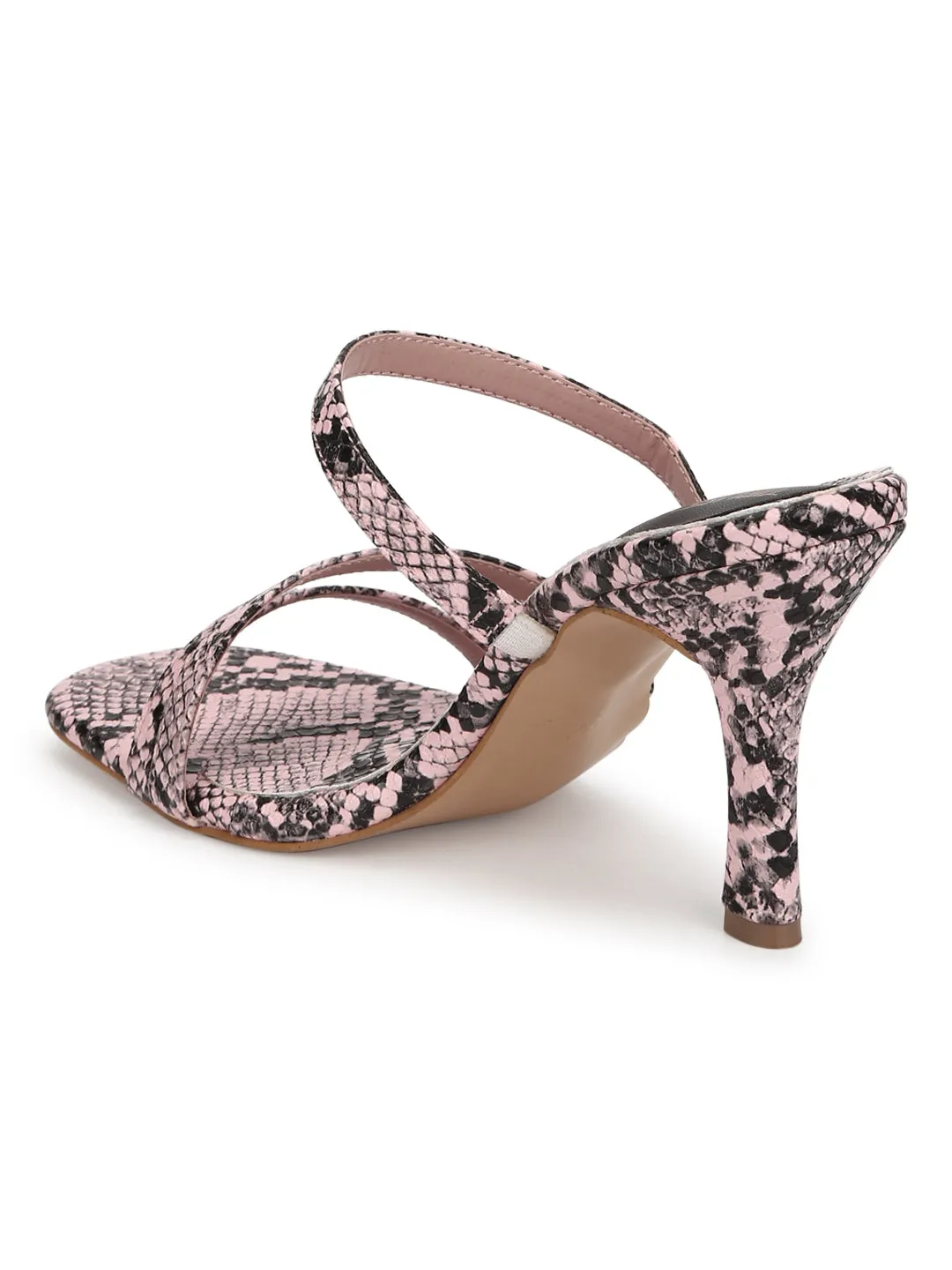 Nude PU Snake Pattern Strappy Stilettos