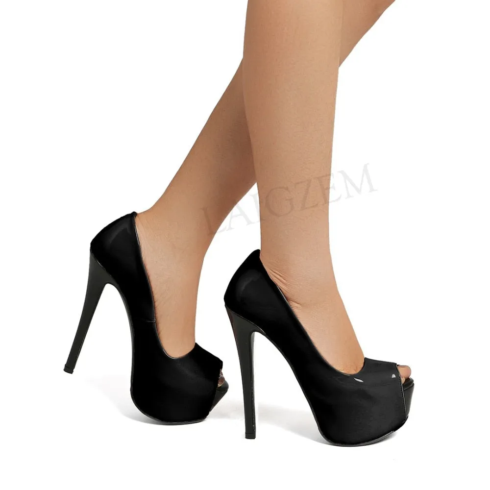 Platform Heels Pumps Patchwork