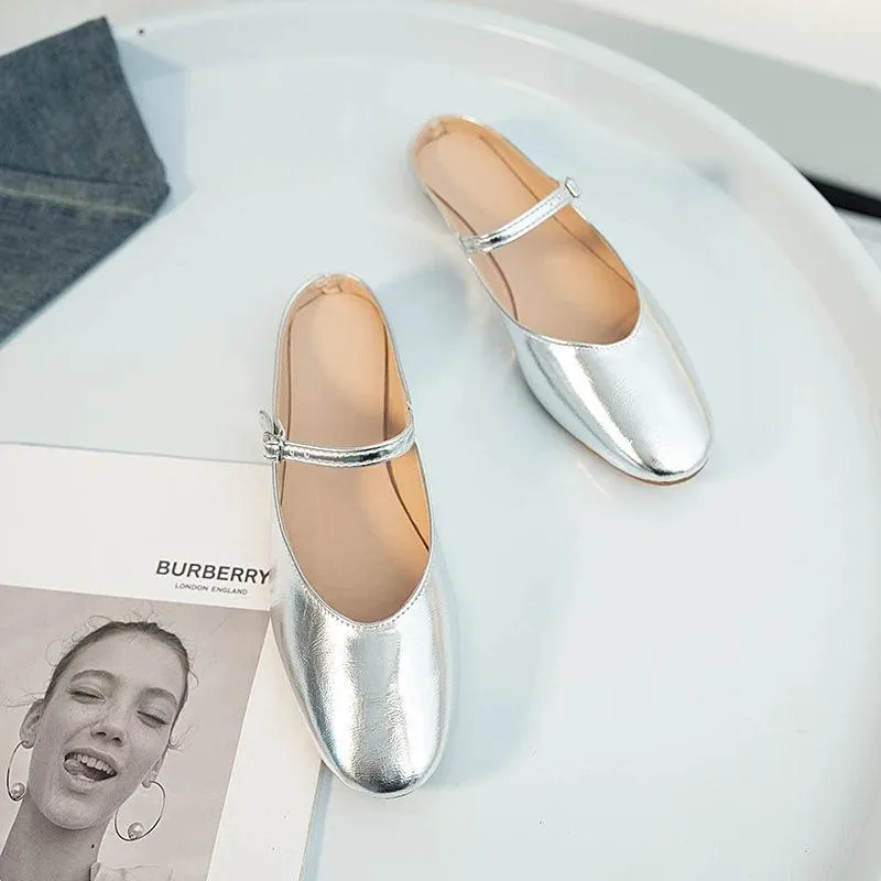 Soft Leather Silver Metallic Mules