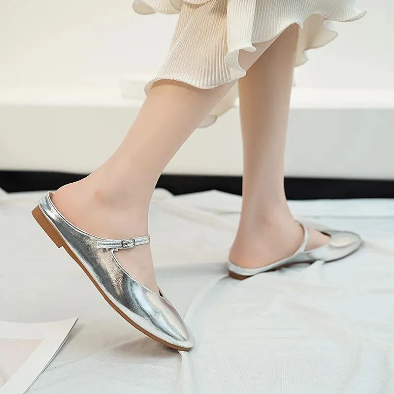 Soft Leather Silver Metallic Mules