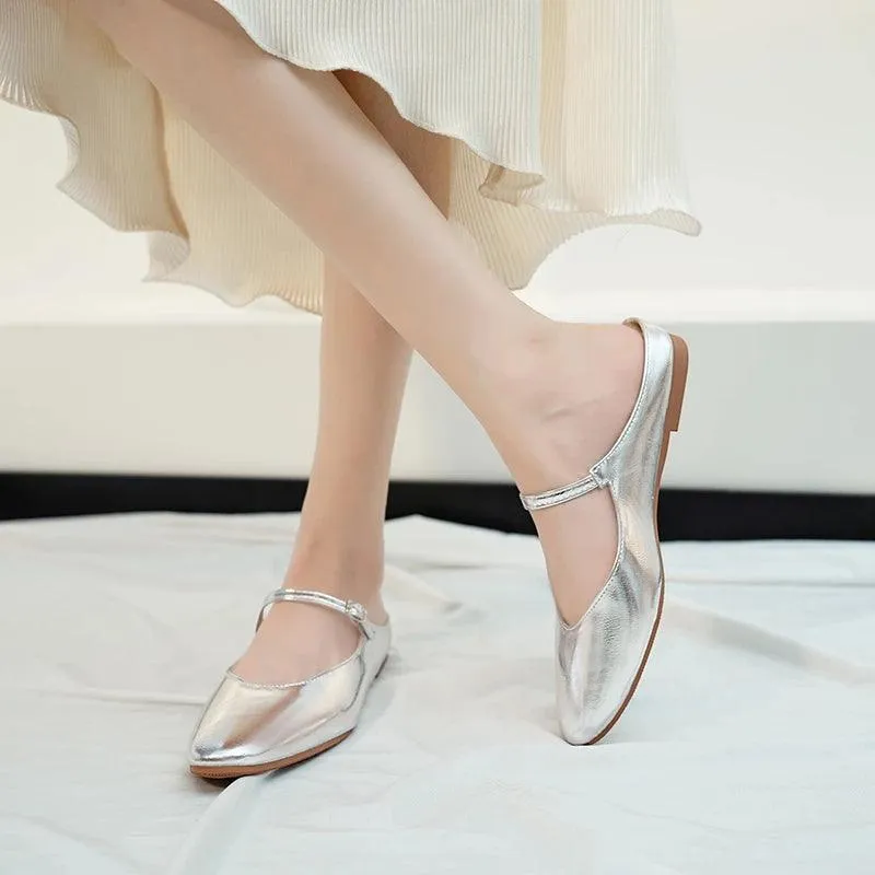 Soft Leather Silver Metallic Mules