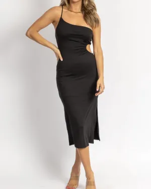 Soft Open Side One-Shoulder Midi Dress In Black | Black