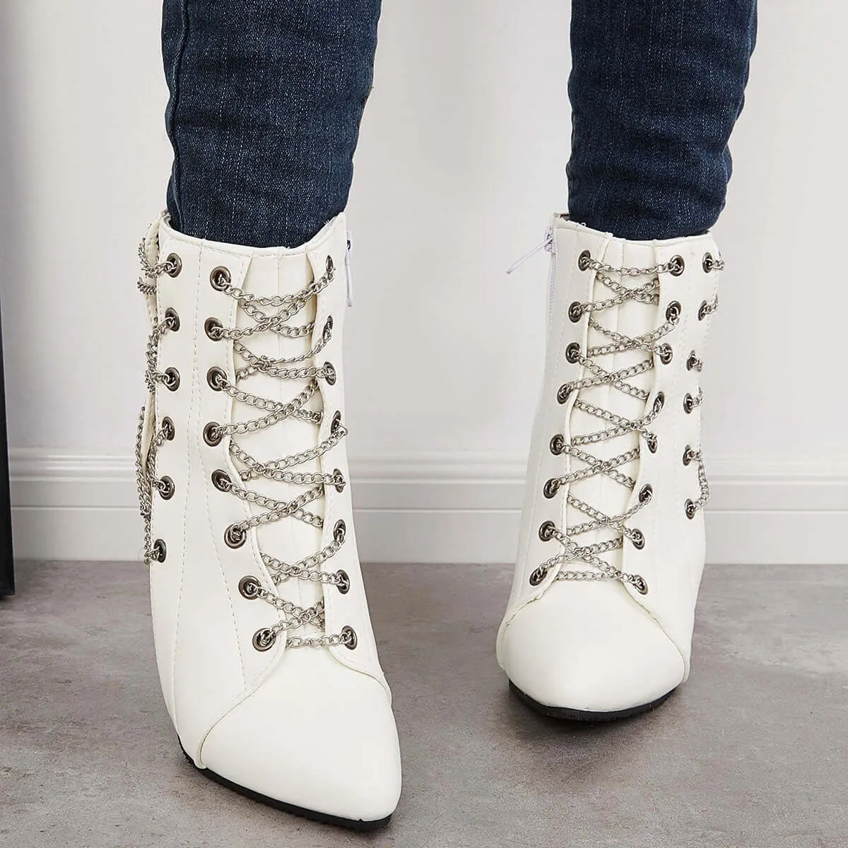 Sohiwoo Women Pointed Toe Stilettos Ankle Boots High Heel Booties
