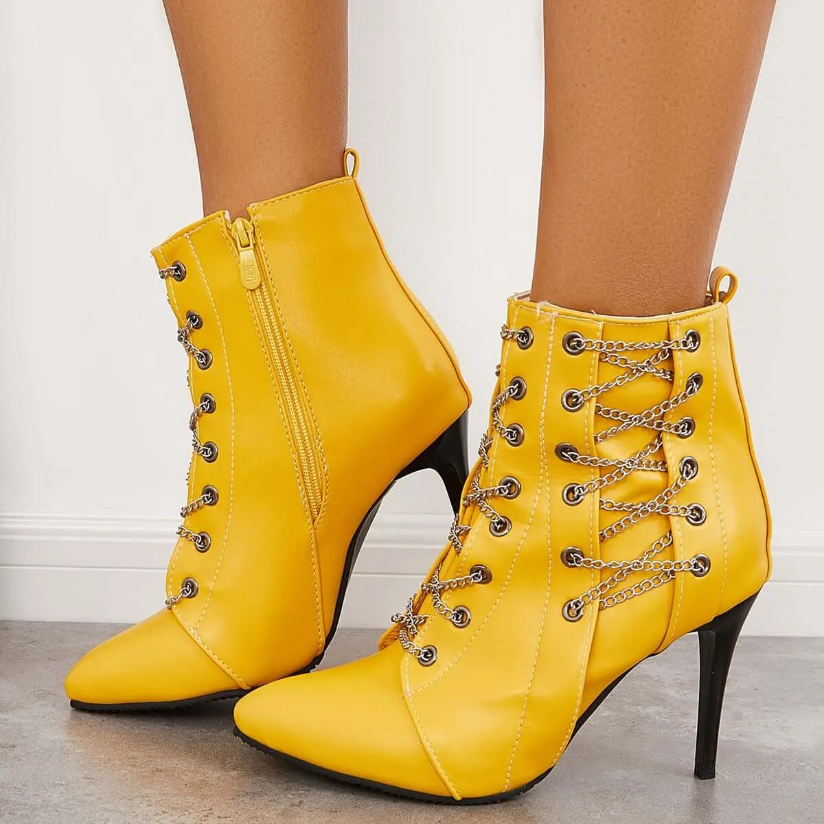 Sohiwoo Women Pointed Toe Stilettos Ankle Boots High Heel Booties