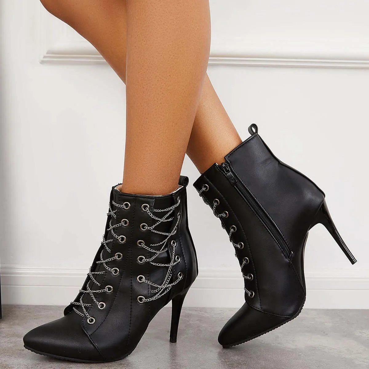 Sohiwoo Women Pointed Toe Stilettos Ankle Boots High Heel Booties