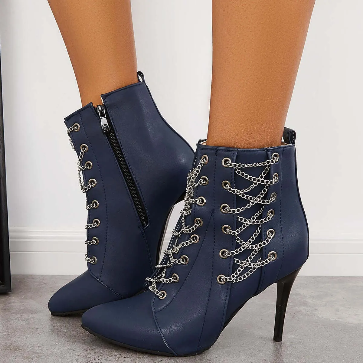 Sohiwoo Women Pointed Toe Stilettos Ankle Boots High Heel Booties