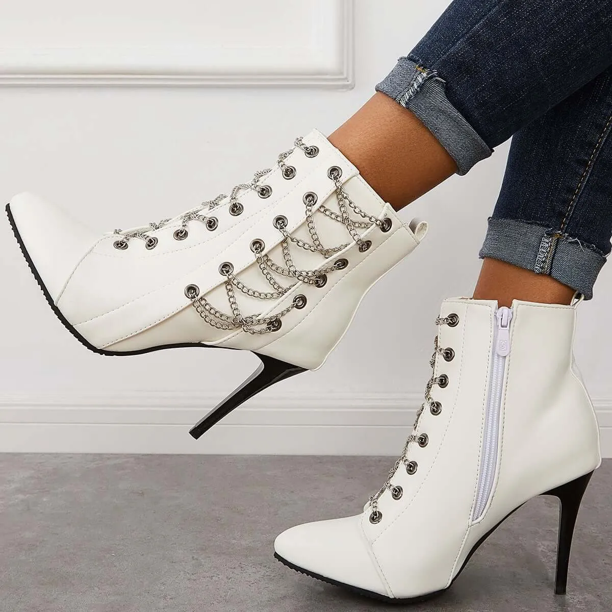 Sohiwoo Women Pointed Toe Stilettos Ankle Boots High Heel Booties