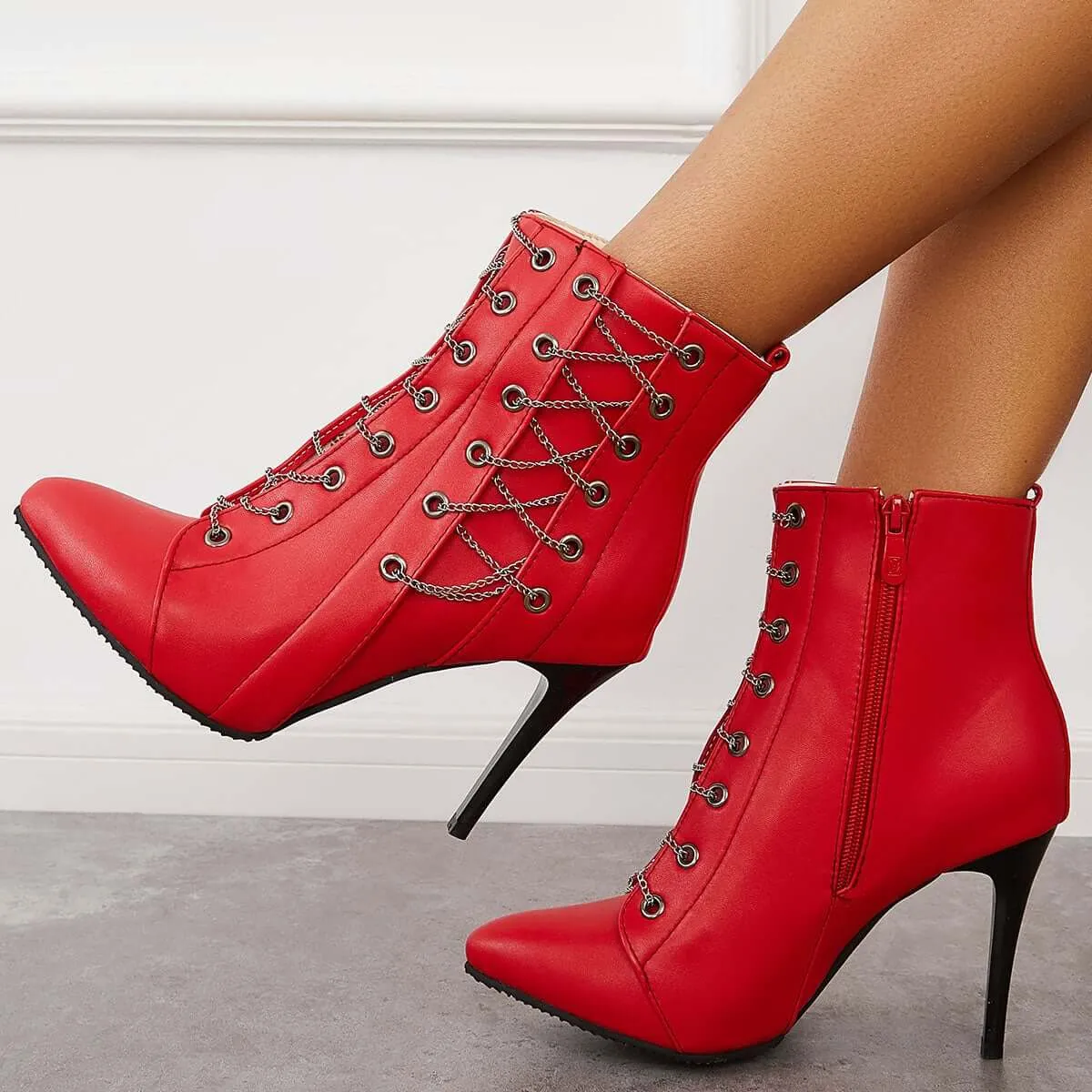 Sohiwoo Women Pointed Toe Stilettos Ankle Boots High Heel Booties