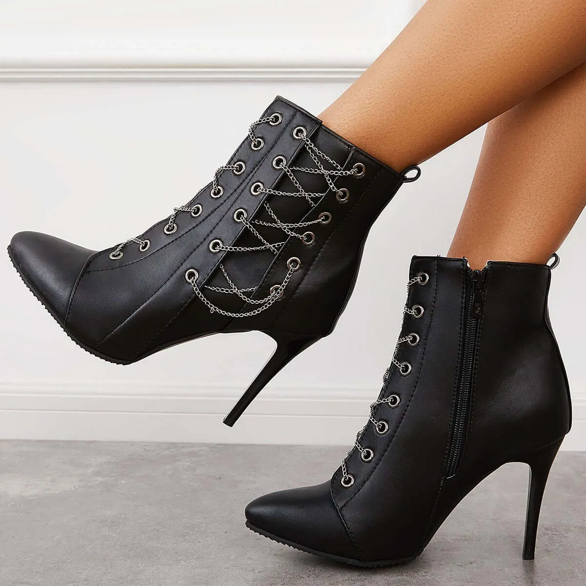 Sohiwoo Women Pointed Toe Stilettos Ankle Boots High Heel Booties
