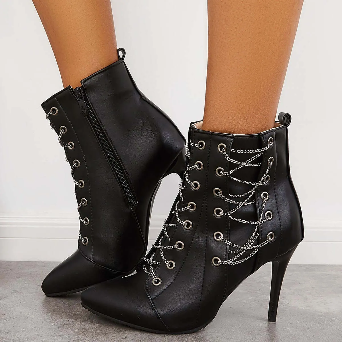 Sohiwoo Women Pointed Toe Stilettos Ankle Boots High Heel Booties