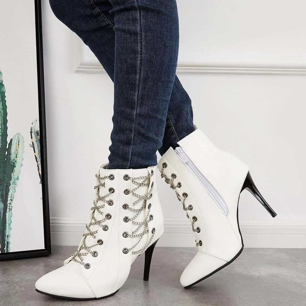 Sohiwoo Women Pointed Toe Stilettos Ankle Boots High Heel Booties