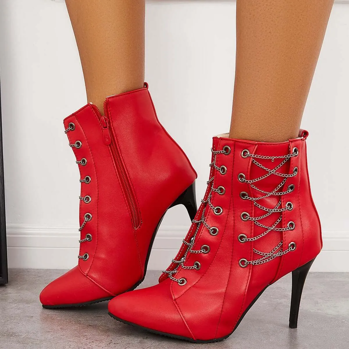 Sohiwoo Women Pointed Toe Stilettos Ankle Boots High Heel Booties