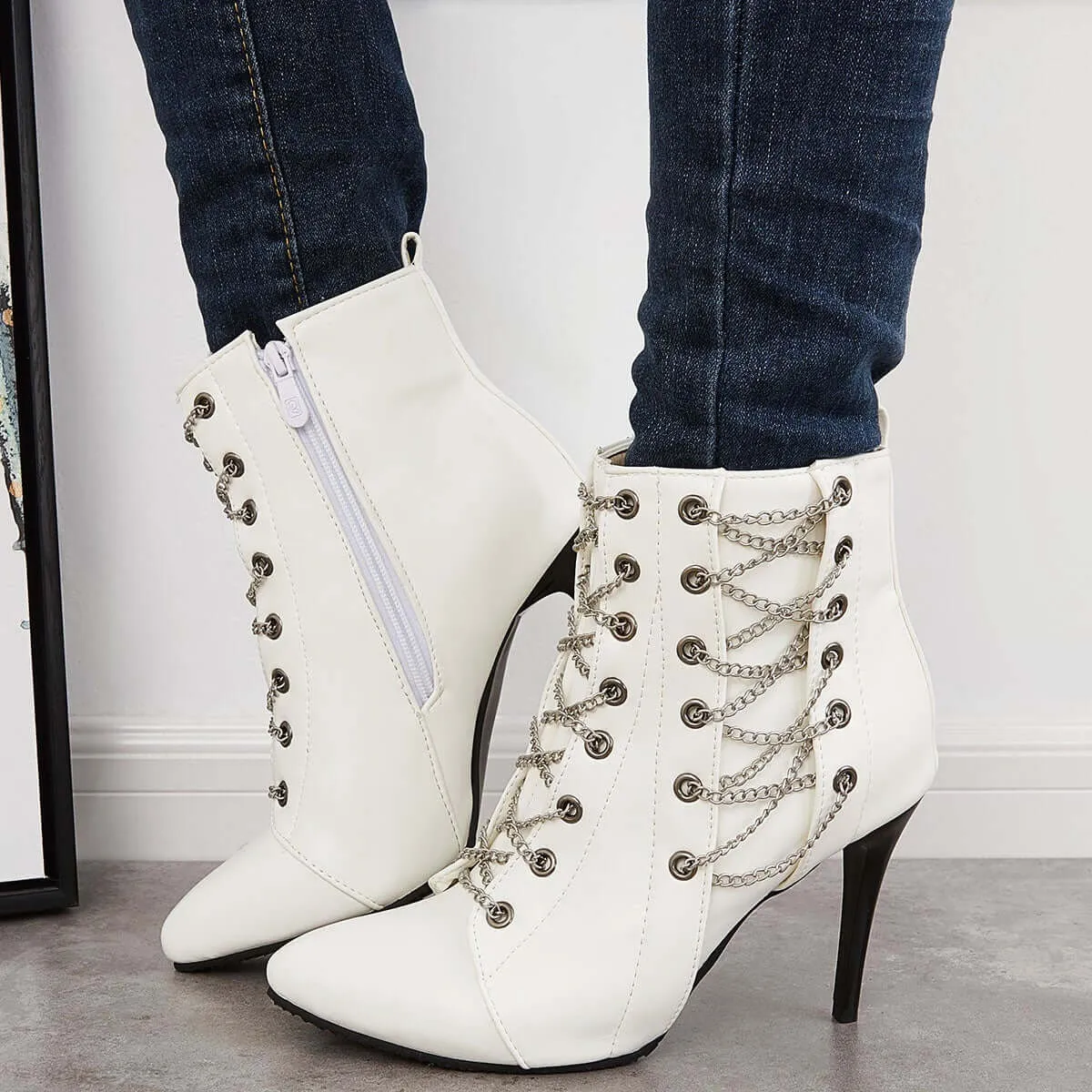 Sohiwoo Women Pointed Toe Stilettos Ankle Boots High Heel Booties