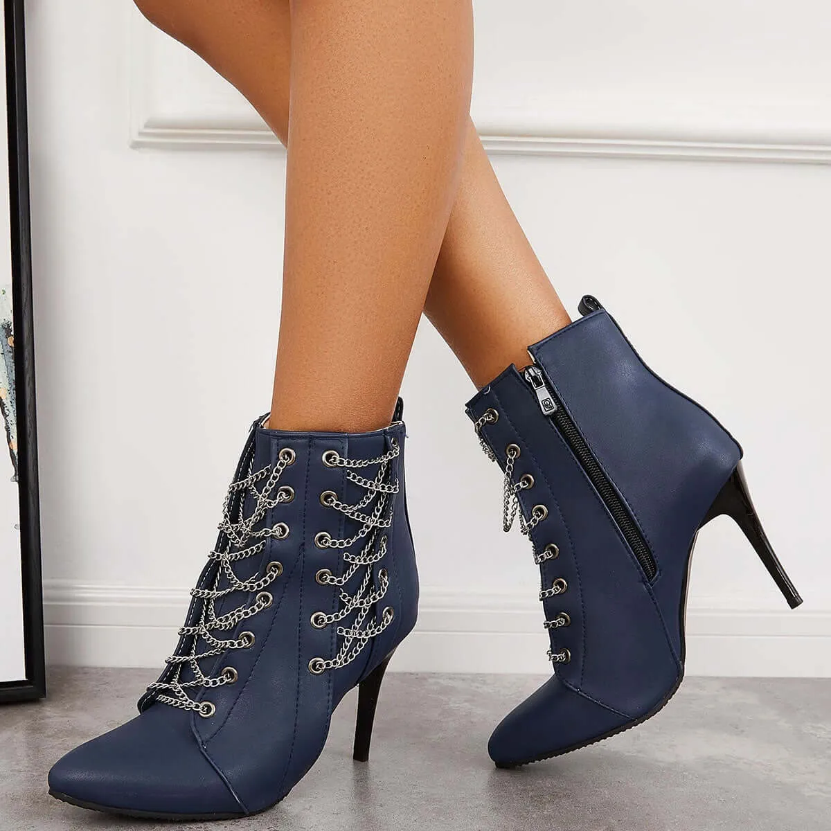 Sohiwoo Women Pointed Toe Stilettos Ankle Boots High Heel Booties