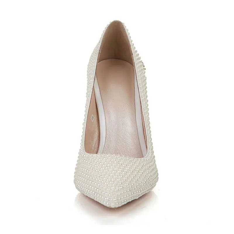 Soulmates Bridal Shop / Faux Pearl with gold embellishment / Elegant Wedding Heels for Bride