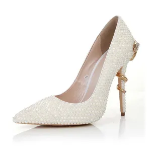 Soulmates Bridal Shop / Faux Pearl with gold embellishment / Elegant Wedding Heels for Bride