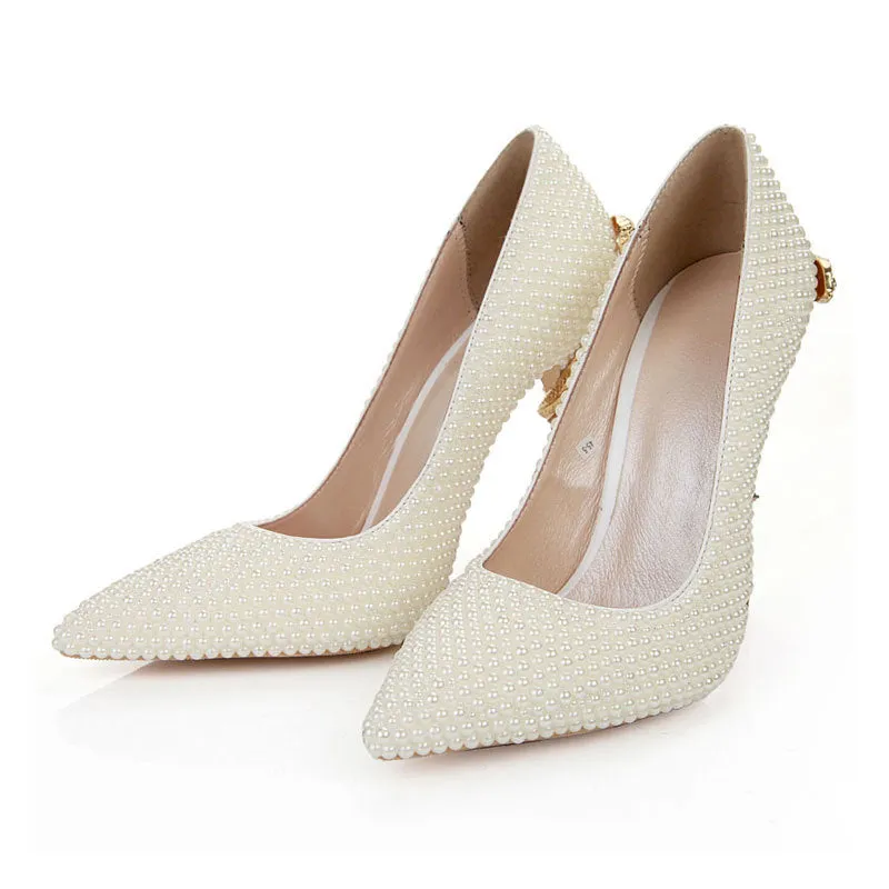 Soulmates Bridal Shop / Faux Pearl with gold embellishment / Elegant Wedding Heels for Bride