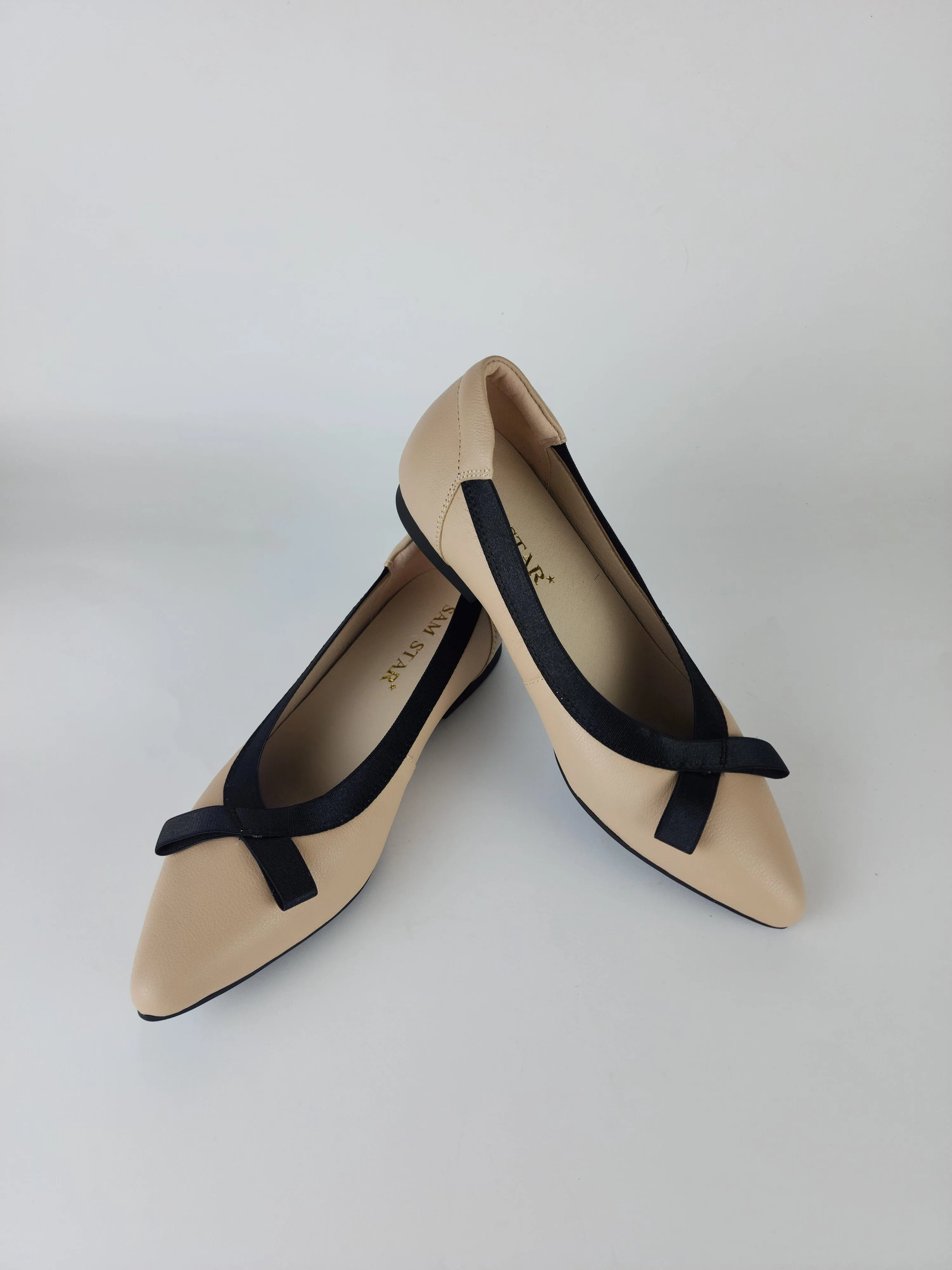 SS24006  Pointy Leather pumps with bow and extra cushion( new arrival )