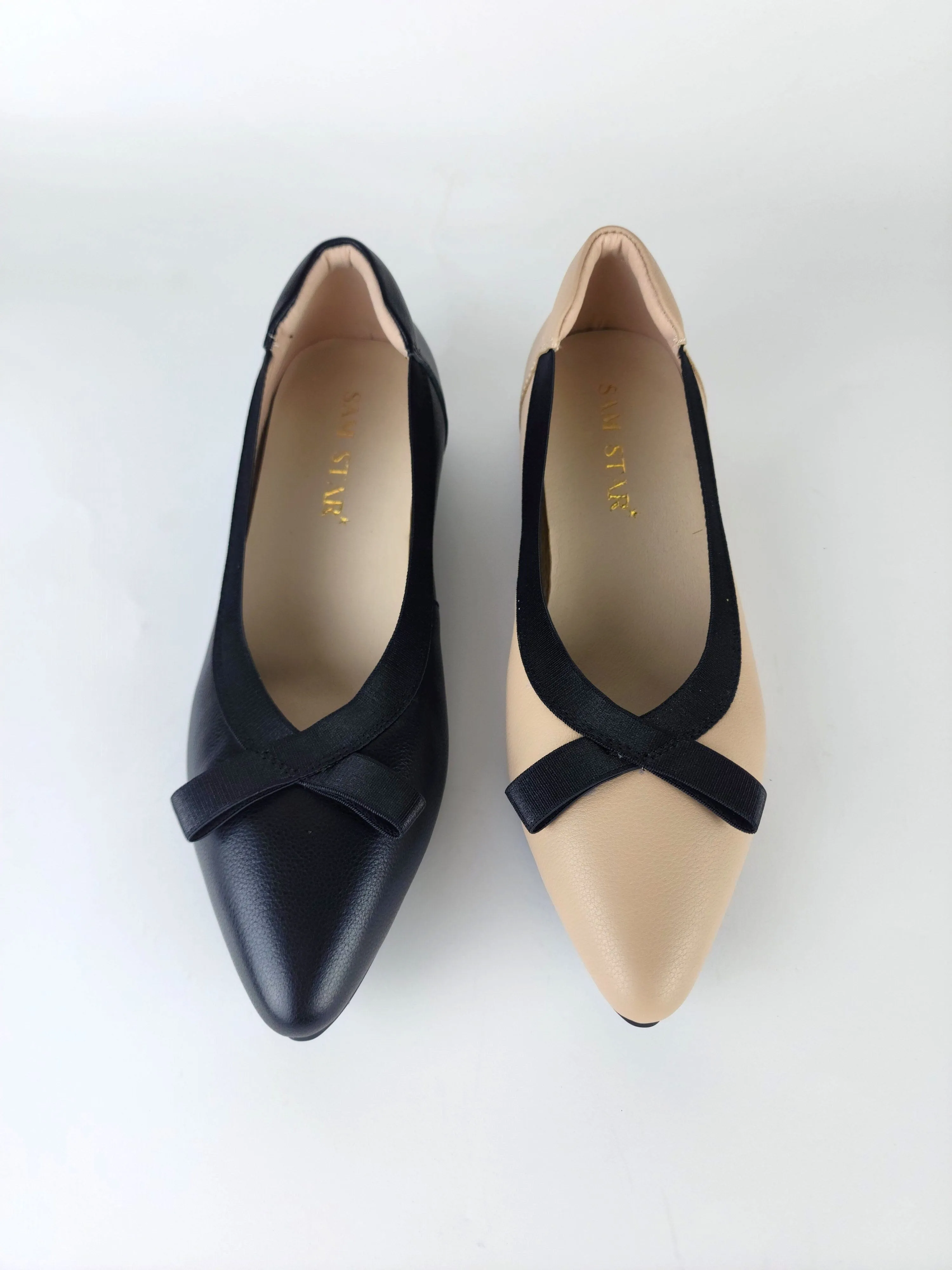 SS24006  Pointy Leather pumps with bow and extra cushion( new arrival )