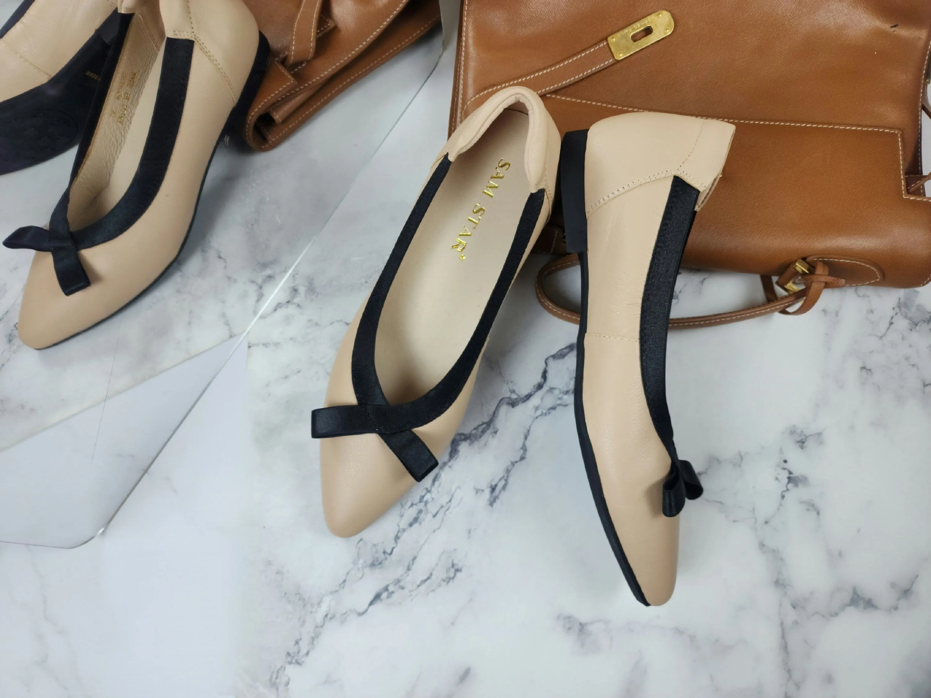 SS24006  Pointy Leather pumps with bow and extra cushion( new arrival )